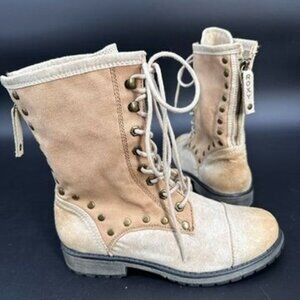 Roxy 90s Combat Boots Women's Tan Canvas Zipper Back Size 8 Studded